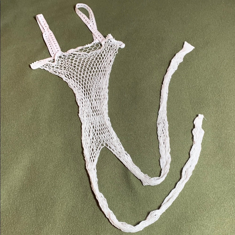 New white mesh body suit.  Stretches.  See pictures for measurements.